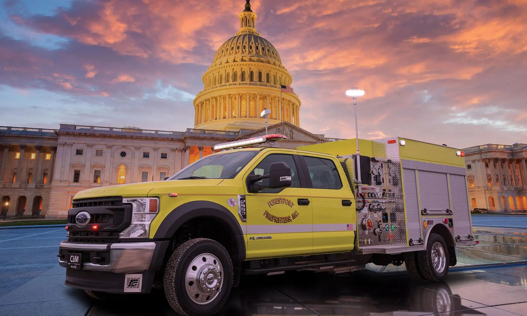 Fire and rescue vehicles built on Ford chassis protected by The First Responder Fuel Vault locking fuel door
